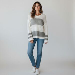 Aeropostale Chunky Gray & White Loose Knit Pullover Oversized Sweater size M